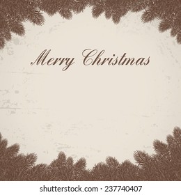 Detailed frame with fir on retro background and space for your text. Christmas background, vector illustration.