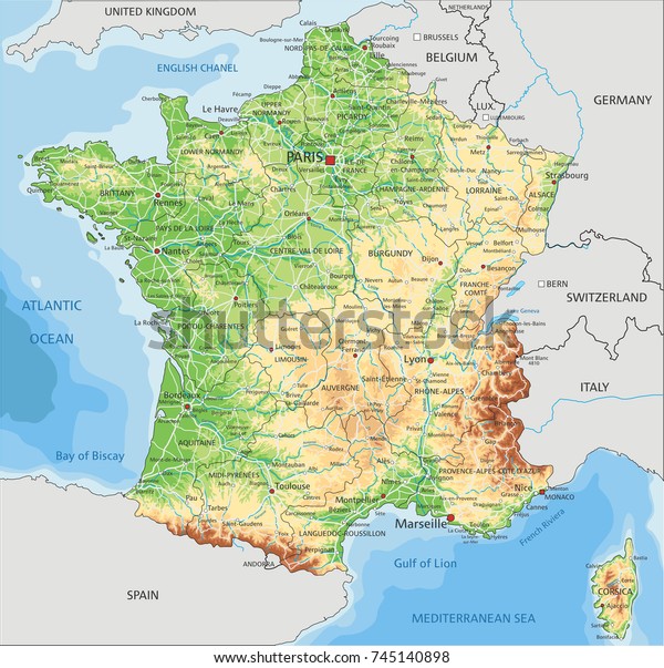 Physical Map Of France With Key - United States Map