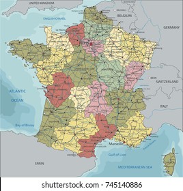 Detailed France political map.