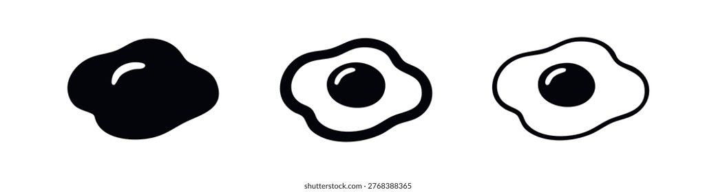 Detailed Fried Egg Icon Set. Vector illustration of breakfast food in solid, bold outline, and thin line styles.