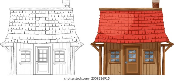 Detailed front view of a rustic house