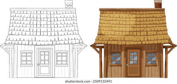 Detailed front view of a wooden house