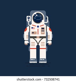 Detailed front viewof astronaut ready to go to the space. Vector flat design illustration. Character design.