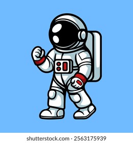 detailed fun astronaut with the fist isolated colored drawing line art style sketch classic vintage design illustration