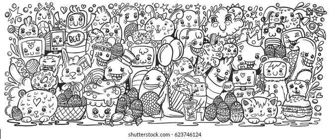 Detailed Fun Hand Drawn Easter Doodle For Coloring