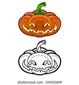 Detailed funny halloween pumpkin faces celebrates Halloween. Jack O Lantern icon set. Halloween pumpkins on background. Useful also as greetings card and design, t-shirt.