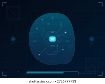 Un diseño de interfaz futurista detallado que presenta un hexágono brillante central y varios Elementos digitales. Este diseño muestra temas tecnológicos adecuados para diversas aplicaciones.