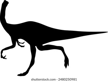 Detailed Gallimimus vector silhouette, Jurassic era dinosaurs symbol.