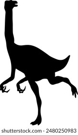 Detailed Gallimimus vector silhouette, Jurassic era dinosaurs symbol.