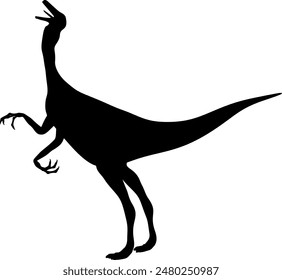 Detailed Gallimimus vector silhouette, Jurassic era dinosaurs symbol.