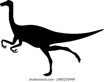 Detailed Gallimimus vector silhouette, Jurassic era dinosaurs symbol.