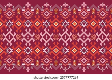 Detailed geometric design featuring intricate motifs and a rich, warm color palette. This seamless pattern offers a visually engaging element for various projects.