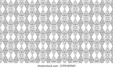 Padrão geométrico detalhado com diamantes com desenhos triangulares e circulares internos, renderizados em um estilo limpo e monocromático.
