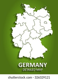 Detailed Germany Map on Green Background with Shadows