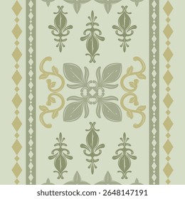 Detalhado Glamouroso Cheiro de Florais Royal Botany Green Jade Breath Expressão da Natureza. Elegância Medieval Scroll Ornamento Ouro e Celadon Luxury Vibe Sem Costura Padrão de Borda para Camisa Tapete Bordado