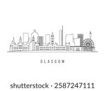 Detailed Glasgow skyline vector illustration. Glasgow buildings in line art style, perfect for modern designs.