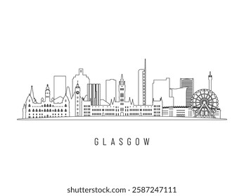 Detailed Glasgow skyline vector illustration. Glasgow buildings in line art style, perfect for modern designs.