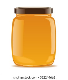 Detailed glass jar with honey or jam. Vector