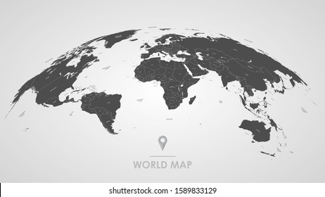 Detailed global world map, with borders and names of countries, seas and oceans, vector illustration