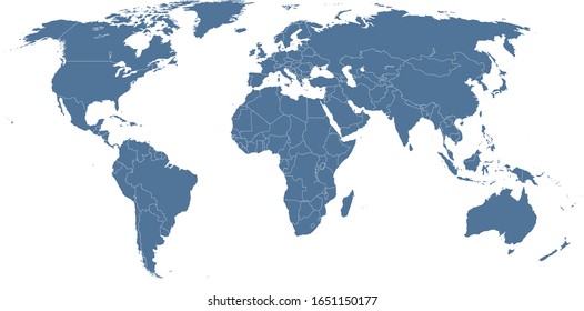 Mapa detallado del globo en color azul claro aislado en fondo blanco.  Ilustración vectorial