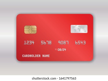 Detailed glossy red credit card isolated. Vector illustration EPS10.