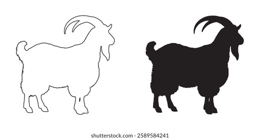 Detailed Goat Silhouette - Crisp Goat Outline for Print Projects
