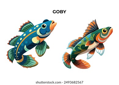 Detailed Goby fish vector illustration. Perfect for culinary, marine, and environmental designs. High-quality vector for easy customization. Ideal for menus, packaging, education, and web graphics.