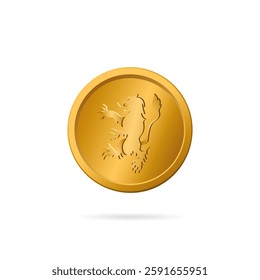 A detailed gold coin design featuring a heraldic lion, symbolizing British authority, royal pride, and medieval cultural heritage, perfect for currency and decoration.