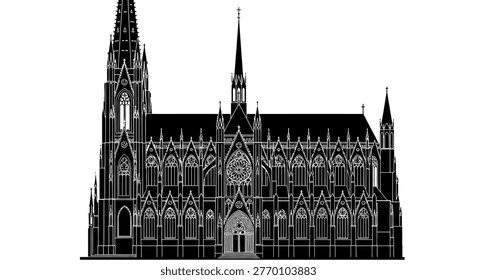 Detailed Gothic cathedral facade architecture