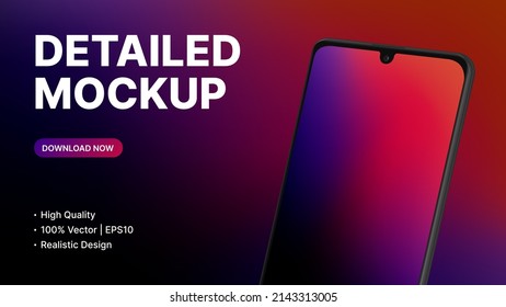Detailed Gradient Presentation Mockup. Realistic Smartphone Design. High Quality Banner Template. Vector illustration