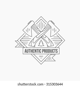 Detailed graphic with axes made in vintage style. Vector design for logotype, label, badge, t-shirt or for other type of graphic. Woodwork vector illustration.