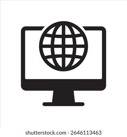 A detailed graphic depicting a globe displayed on a computer monitor screen. 
