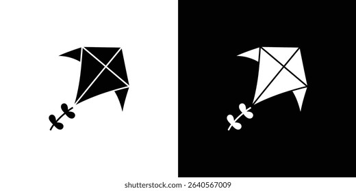 Detailed graphic features a minimalist kite icon in both black on white and white on black variations. Perfect as a design element for various applications.