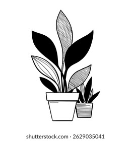Detailed graphic flower pot icon with blooming plants perfect for botanical and home decor designs