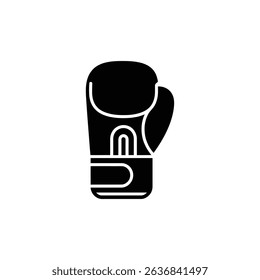 Detailed graphic illustration of a single black boxing glove on a clean white background. The boxing glove is depicted as a high-quality icon.