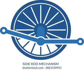 Detailed graphic representation of side rod mechanism train wheel part showing mechanical design for railway equipment.