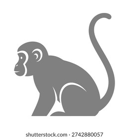 Detailed gray monkey silhouette profile illustration with long tail