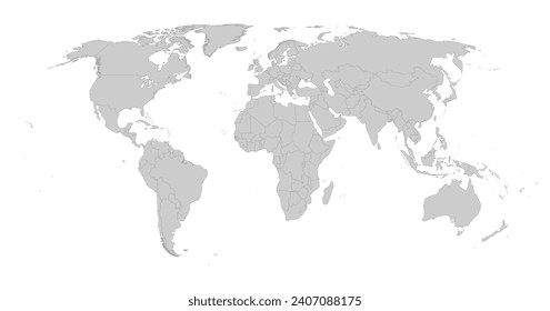 Detailed gray world map on white. Vector illustration.