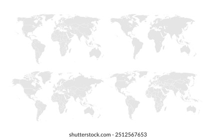 Eine detaillierte graue Weltkarte ist perfekt für Lehrer, die Unterrichtspläne oder Präsentationen erstellen. Seine klaren Bezeichnungen machen es ideal für Klassenzimmer oder akademische Projekte auf Geografie und globale Studien konzentriert.