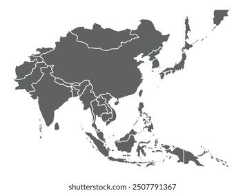 Detaillierte Graustufen-Asien-Karte mit Ländergrenzen.