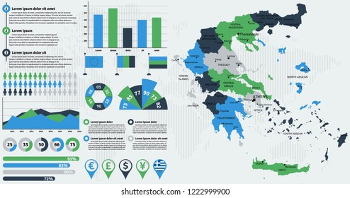 Detailed Greece map with infographic elements. Vector illustration.