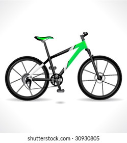 Detailed green bike. Vector.