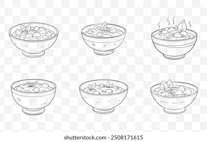 Detailed Green Curry Art Vector Set with Traditional Thai Cuisine Elements and Fresh Ingredients