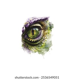 Detailed green dragon eye close-up. Vector illustration design.