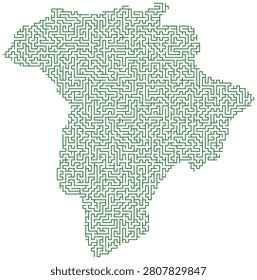 Detailed green linear maze illustration representing complex pathfinding challenges for logic puzzles and educational games focused on mental skill development.