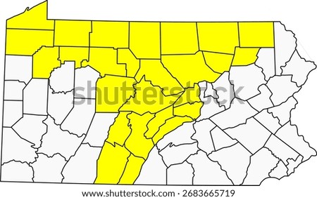 Detailed green vector map of Pennsylvania, USA, highlighting the Pennsylvania Wilds region for nature and tourism.

