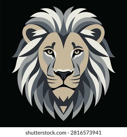 Detailed grey and beige lion face emblem showing power.