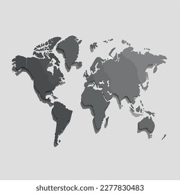 Detailed Grey blank world map