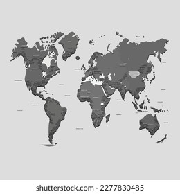 Detailed Grey blank world map