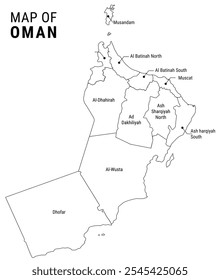 Detailed grey color map of the Oman with regions states cities, Oman map vector illustration, Political map of Oman and administrative divisions, Oman vector map with borders and cities, vector image